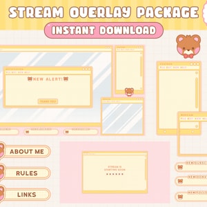 Twitch Stream Overlay Package / Cute Cozy Bear / Kawaii