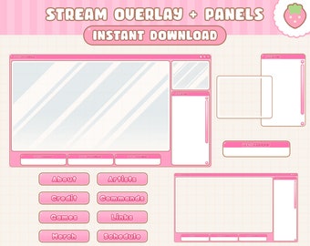 Twitch Stream Overlay + Panels / Cute Pink / Customizable