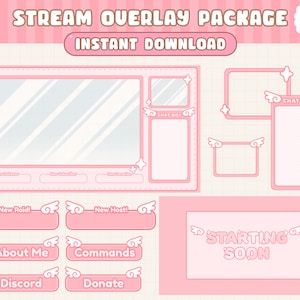 Twitch Stream Overlay Package / Wings Sparkles / Simple / Kawaii Cute