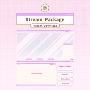 Twitch Youtube Stream Package / Animated Overlays, Alerts, Panels / Purple Pink