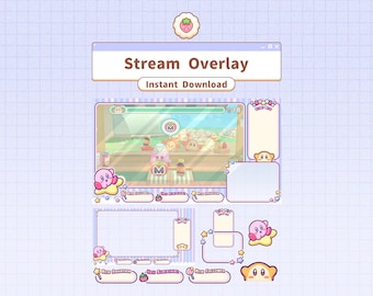 Kirby / Superposición de transmisión de Twitch para YouTube / Diseño pastel kawaii