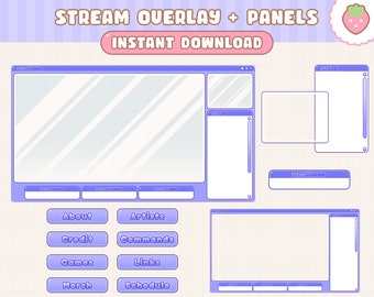 Twitch Stream Overlay + Panels / Cute Periwnkle / Customizable