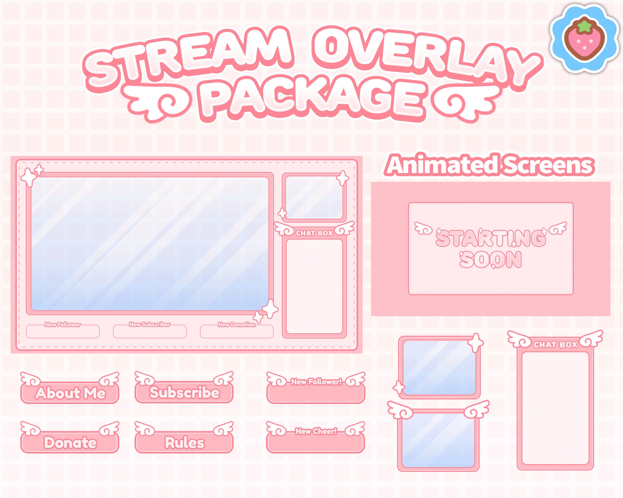 Twitch Stream Overlay Package / Wings Sparkles / Simple / | Etsy