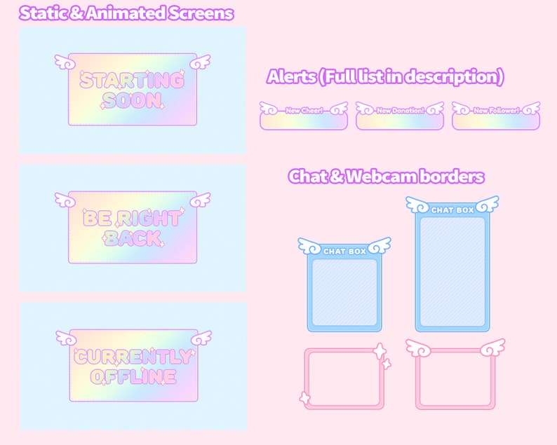 Twitch Stream Overlay Package Rainbow Wings Sparkles Etsy