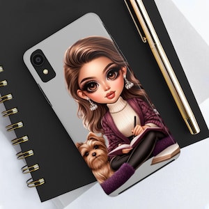 Dog Lover Tough Phone Case, Stylish Pet Owner Gift, Cartoon Girl & Puppy Design, Durable Phone Cover, Cute Animal Lover Gift