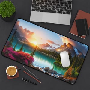 Mountain Sunrise Desk Mat, Nature Office Decor, Desk Accessories, Gift for Home Office, Desk Organizer