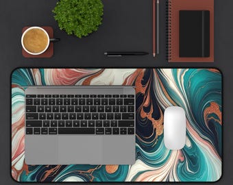 Vibrant Marble Desk Mat: Stylish Office Decor, Gamer Workspace