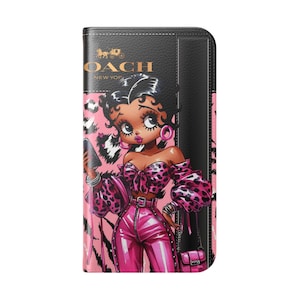 Rosa Betty Boop Brieftasche Flip Case - Lebendige Leopardenmuster, trendige Handy Brieftasche, perfekt für Accessoire-Liebhaber, niedliches Geschenk für Sie,