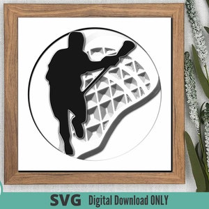 Male LACROSSE 3D SVG for Shadow Box | Sports | Athlete | Coach | Layered | Paper Craft | Laser Cut | Cricut | Cameo | Glowforge