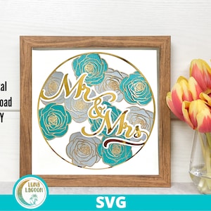 Mr & Mrs 3D WEDDING SVG do Shadow Box lub karty | Rękodzieło papierowe | Cricut | Cameo | Plik do cięcia |