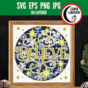 Croyez 3D Shadow Box SVG | 3D Noël svg | 3D Holiday svg | Cricut | Caméo | | de carton | d’artisanat en papier | Shadow Box Couper le fichier