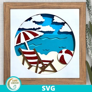 Summer BEACH 3D SVG pour Shadow Box | Vacances | Maison de plage | Artisanat en papier | Cricut | Camée | Papier cartonné | Couches | Fichier de coupe