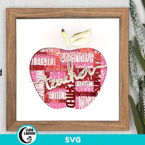 ENSEIGNANT 3D SVG pour Shadow Box | Svg de mots croisés | Appréciation des enseignants Svg | Fichier de découpe Cricut | Camée | Cadeau de professeur |