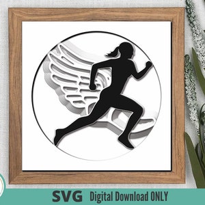 FEMALE RUNNER 3D Svg para Shadow Box | Acompanhar | Cross Country | Maratona | Fitness | Corrida | Pé Alado | Atleta | Treinador