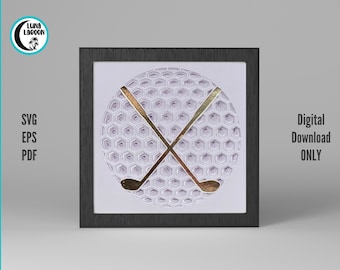3D GOLF BALL w Golf Clubs Svg | Shadow Box | Card | Paper Craft | Layered | Sports | Father&#39;s Day | Birthday | Retirement | Cricut | Cameo