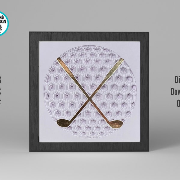 3D GOLF BALL w Golf Clubs Svg | Shadow Box | Card | Paper Craft | Layered | Sports | Father's Day | Birthday | Retirement | Cricut | Cameo