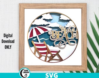 Life&#39;s A Beach 3D SUMMER SVG for Shadow Box | Cricut Cutting File | Cameo | Paper Craft | Layered |