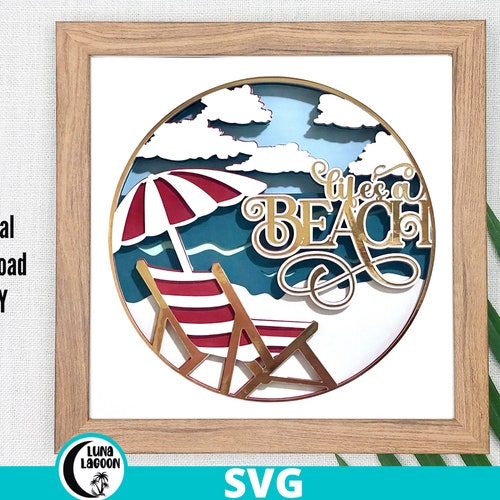 Beach Shadow Box SVG Template 3D SVG Sea Life Beach Layered - Etsy UK