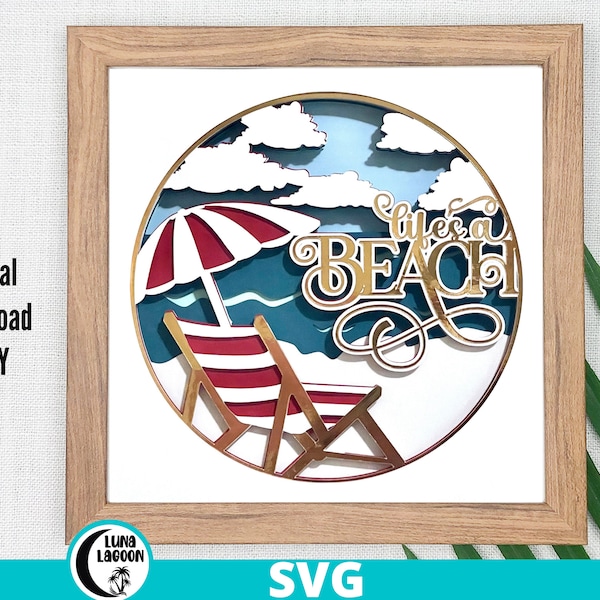 Life's A Beach 3D SUMMER SVG for Shadow Box | Cricut Cutting File | Cameo | Paper Craft | Layered |