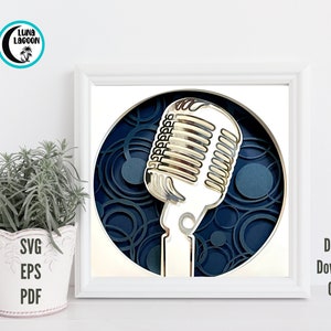 MICROFONO 3D SVG / Stratificato / Papercraft / Shadow Box / Scheda / Cantante / Voice Over / Altoparlante / Emcee / Premio / Cricut / Cameo / Cut File