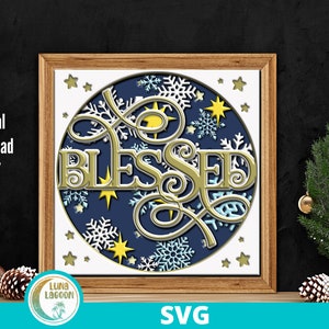 BLESSED 3D SVG für Shadow Box | Weihnachten | Urlaub | Inspirierend | Papierhandwerk | Mehrlagig | Deko | Digitale Schneidedatei