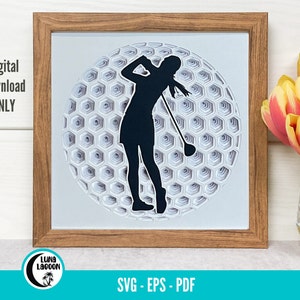 Weibliche 3D GOLFERIN SVG | Golf-Svg | Sport-Svg | Schattenbox | Papierhandwerk | Mehrlagig | Muttertag | Geburtstag | Ruhestand | Cricut | Kamee