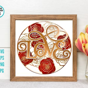 3D LOVE SVG |  Rose Svg | Valentijnsdag Svg | Bloemen Svg | Bruiloft Svg | Shadow Box | Snijvijl | Papier Craft | Gelaagde | Cricut | Camee