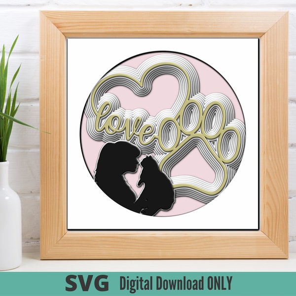 HEART & PAW CAT 3D Svg for Shadow Box | Pet | Cat | Kitten | Paw Print | Love | Paper Craft | Laser Cut | Cricut | Cameo | Glowforge