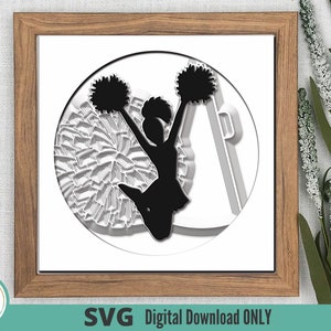 CHEERLEADER 3D SVG pour Shadow Box | Sports | Silhouette | Cadeau | Prix | Coach | Cricut | Caméo | Fichier de découpe