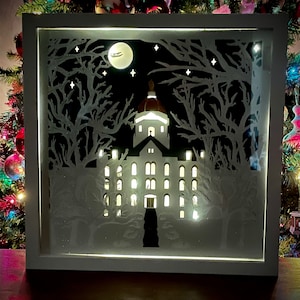 Arte de caja de sombras en capas de cúpula dorada iluminada de Notre Dame - 12x12
