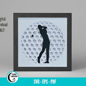 GOLFER 3D masculino SVG | Golf Svg | Esportes Svg | Caixa de sombra | Artesanato de papel | Em camadas | Dia dos Pais | Aniversário | Aposentadoria | Cricut | Camafeu