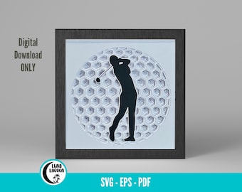 Male 3D GOLFER SVG | Golf Svg | Sports Svg | Shadow Box | Paper Craft | Layered | Father&#39;s Day | Birthday | Retirement | Cricut | Cameo
