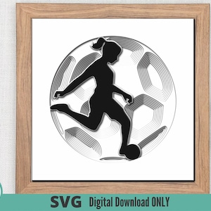 FUTEBOL/FÚTBOL Feminino 3D SVG para Shadow Box | Esportes | Jogador | Treinador | Atleta | Cricut | Camafeu | Forja Brilhante | Artesanato de papel | Corte à laser
