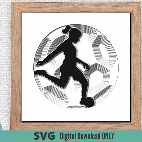 SOCCER/FÚTBOL Female 3D SVG for Shadow Box | Sports | Player | Coach | Athlete | Cricut | Cameo | Glowforge | Paper Craft | Laser Cut