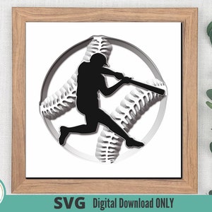 BÉISBOL 3D SVG para Shadow Box / Jugador / Entrenador / Atleta / Deportes / Artesanía de papel / Corte láser / Cricut / Cameo / Glowforge / Archivo de corte