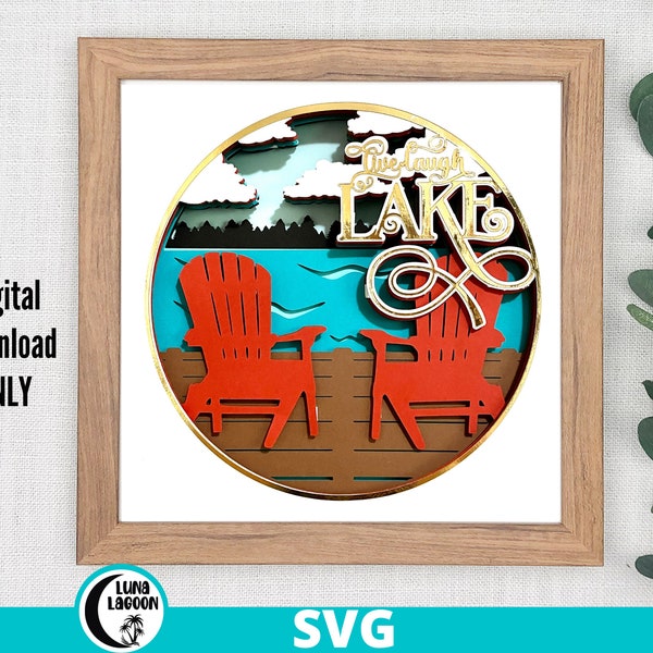 Live Laugh Lake 3D SVG | Sommer-Svg | Seeleben | Haus am See | Urlaub | Cricut Schneidedatei | Kamee | Schattenbox | Papierhandwerk | Mehrlagig