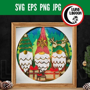 Bożonarodzeniowe krasnale 3D Shadow Box SVG | 3D Boże Narodzenie SVG | 3D Gnom | Święta | Cricut | Cameo | Shadow Box | Warstwowy SVG |