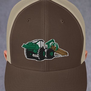 Green Skidder Trucker Cap | Custom Embroidered Cap | Skidder Driver Gift | Logging Equipment | Mid Profile Hat | Father&#39;s Day Gift
