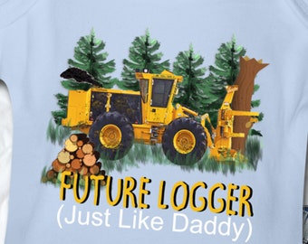 Feller Buncher Logging Onesie | Future Logger Just Like Daddy Bodysuit | Baby Logger | Baby Reveal | Father's Day | Hand Drawn Design