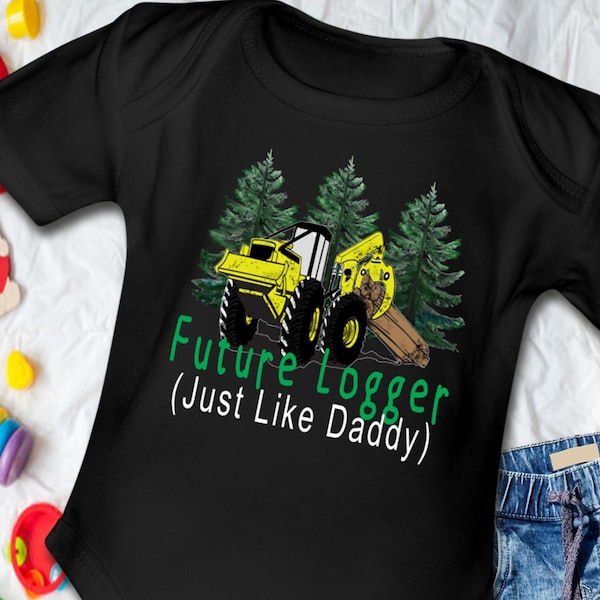 Future Logger Just Like Daddy | Yellow Skidder Onesie | Skidder Baby | Father's Day | Baby Shower Gift | Loggers Gift