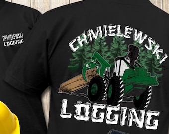 Front Back Design Green Skidder Logging Bella Canvas Tshirt | Logger Gift | Logo Pocket Front Design
