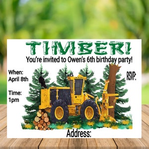 Logging Invitation, Birthday Invitation, Digital File, Customized Birthday Invitation, Feller Buncher