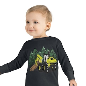 Toddler Long Sleeve Tee | Logging Yellow Skidder | Sizes 2T- 5/6T