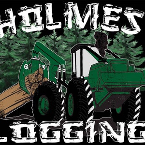 Hand-drawn Green Skidder Pulling Logs Sublimation Print - 12x12 - inch PNG - Logging Shear - DTG, Heat-to-Press, Personal Use Only!