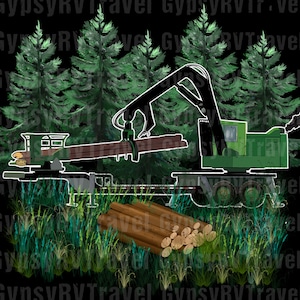 Hand-drawn Green Log Loader Sublimation Print - 13 x 13- inch PNG - Log Loader Logging - DTG, Heat-to-Press, Personal Use Only!