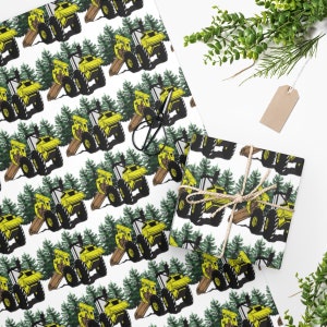 Yellow Logging Skidder Wrapping Paper | 24"x60" Roll | Printed on One Side | Shiny Paper