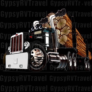 Black Log Truck PNG File, Sublimation File, Hand-drawn Logging Equipment, 12&quot; x 12&quot; Sublimation File, Timber PNG | Peterbilt
