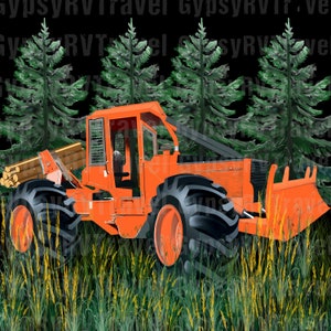 Orange Timberjack Prentice Cable Skidder PNG File, Archivo de sublimación, Equipo de registro dibujado a mano, Archivo de sublimación de 13 &quot;x 13&quot;, TIMBER PNG