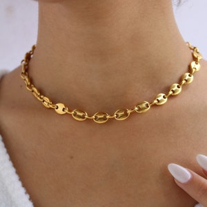 Gold Filled Coffee bean Necklace Pig Nose Chain Necklace for Women Vintage choker Necklace tarnish free necklace Retro Waterproof Gold Chain