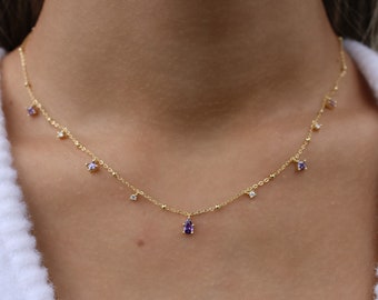 February Birthstone Amethyst Tear Drop Necklace Dainty Layering Purple Everyday Necklace Lavender Pendant Minimalist Trendy Gold Necklace